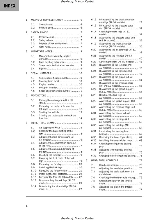 KTM 2024 - 250 300 Xc Sx - Service Workshop Repair Manual