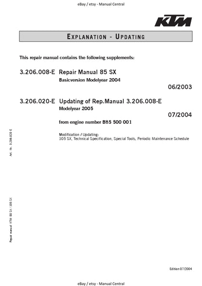 KTM 2004 to 2005 - 85 105 SX - Engine Service Workshop Repair Manual