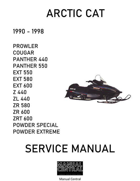 Arctic Cat 1990 to 1998 Prowler Cougar Panther440 550 Ext 550 580 600 Z ZL 440 ZR 580 ZRT 600 Powder Special- Service Workshop Repair Manual