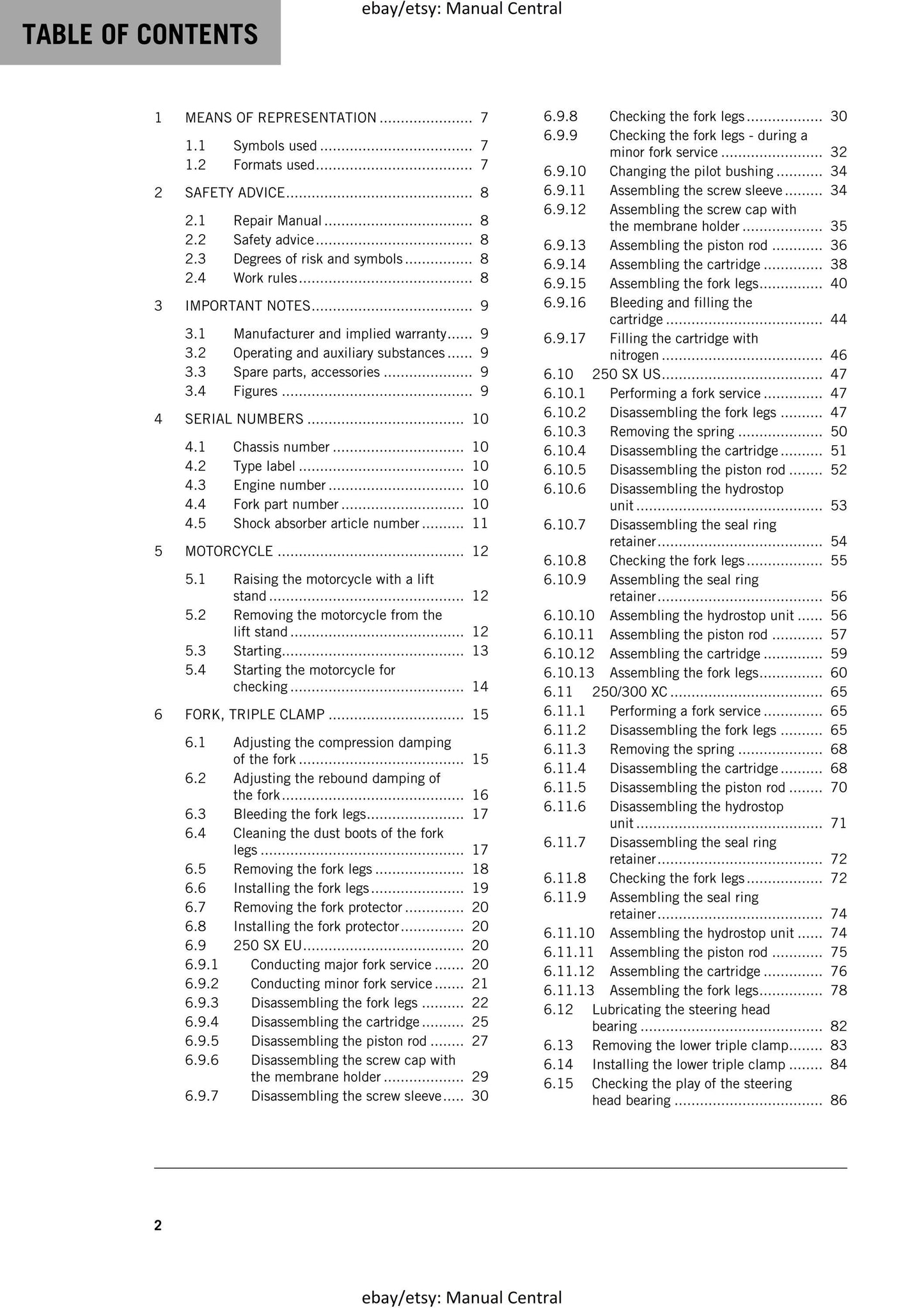 KTM 2016 - 250 300 SX XC- Service Workshop Repair Manual