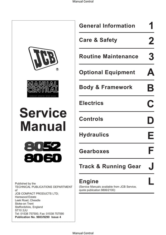JCB 8052 8060 - Service Workshop Repair Manual