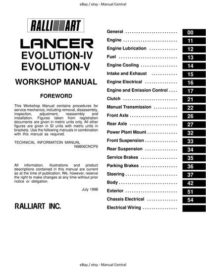 Mitsubishi Lancer Evolution Evo IV V 4 5 - Workshop Service Repair Manual