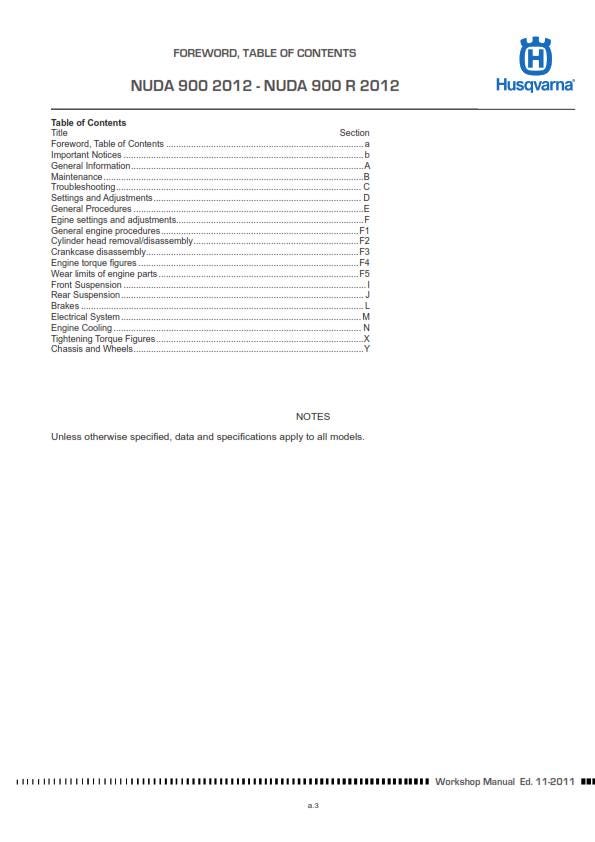 Husqvarna 2012 - NUDA 900 R - Service Workshop Repair Manual
