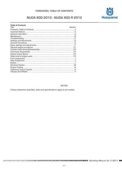 Husqvarna 2012 - NUDA 900 R - Service Workshop Repair Manual