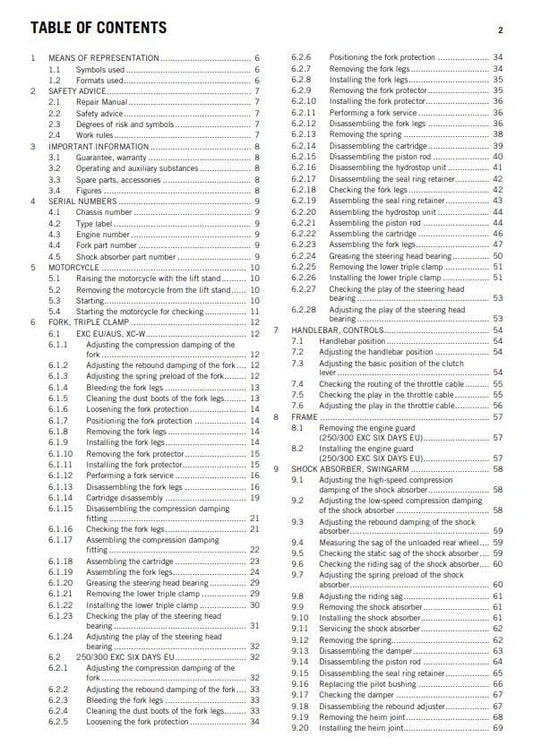 KTM 2013 - 250 300 Exc Six Days Xc-w - Workshop Service Repair Manuals