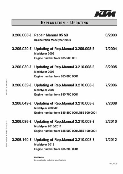 KTM 2004 to 2012 - 85 105 SX XC - Workshop Service Repair Manual