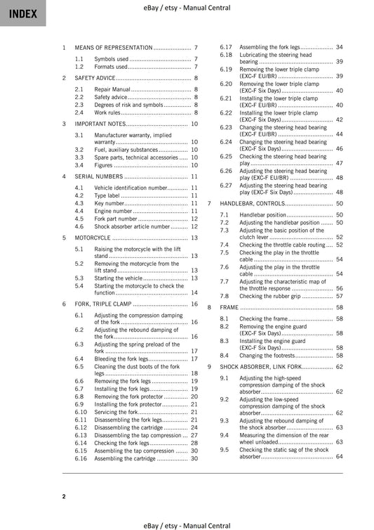 KTM 2022 - 250 Exc-f Six Days - Service Workshop Repair Manual