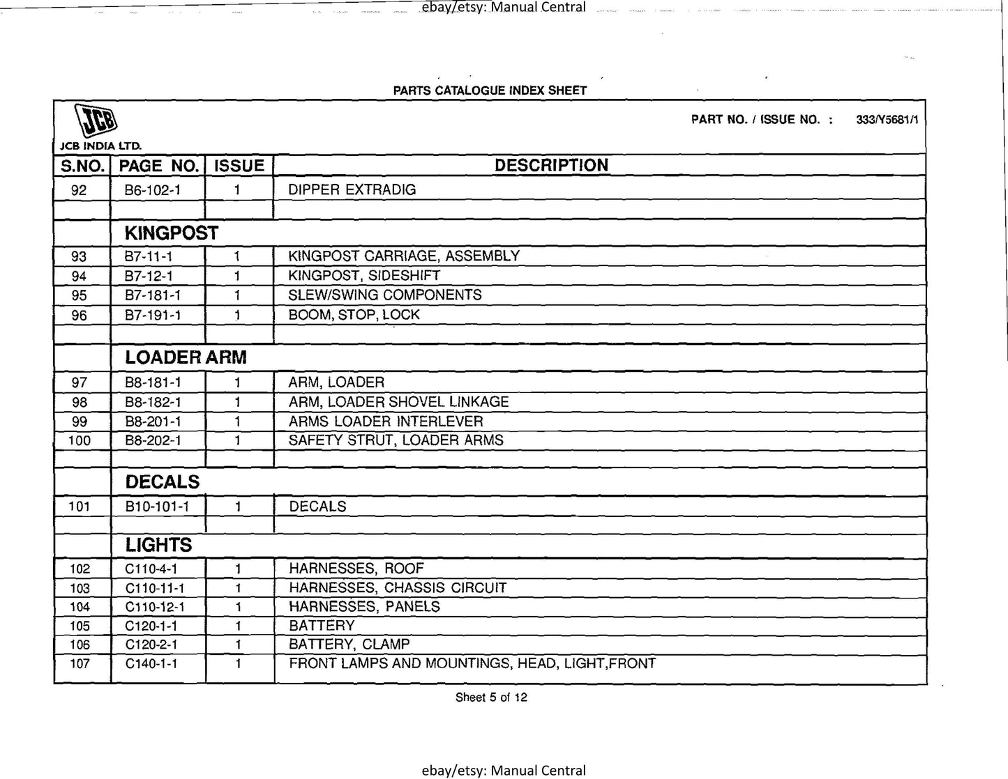 JCB 3DX Super BSIII Parts Book