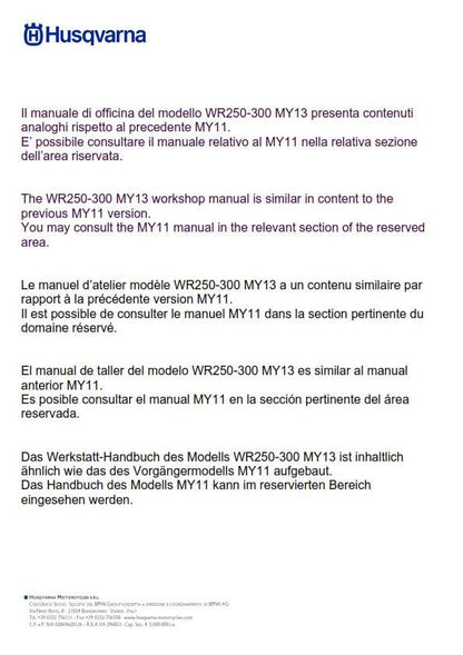 Husqvarna 2011 2012 2013 - WR 250 300 - Service Workshop Repair Manual