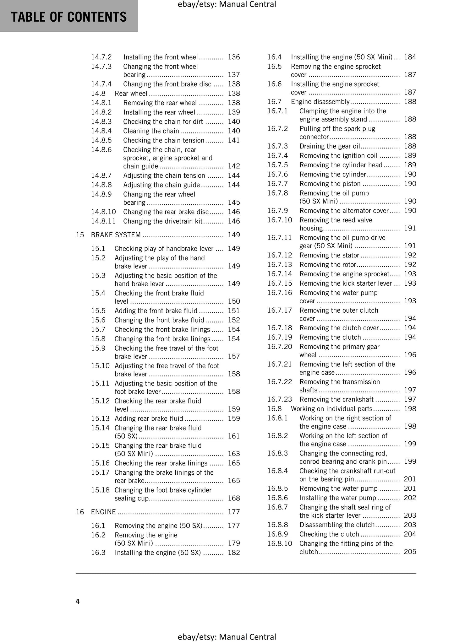 KTM 2018 - 50 Sx Mini - Service Workshop Repair Manual