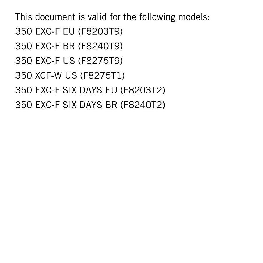 KTM 2020 - 350 Exc-f Six Days Xcf-w- Service Workshop Repair Manual