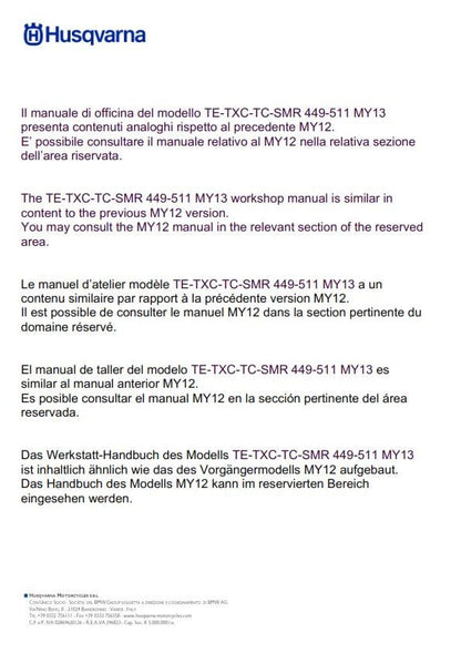 Husqvarna 2011 2012 2013 - Tc Te Txc Smr 449 511 Service Workshop Repair Manual
