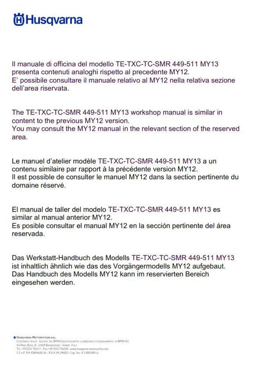 Husqvarna 2011 2012 2013 - Tc Te Txc Smr 449 511 Service Workshop Repair Manual