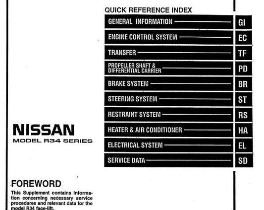 Nissan R34 Facelift - Service Data Specifications - Trouble Diagnosis Information - Manual