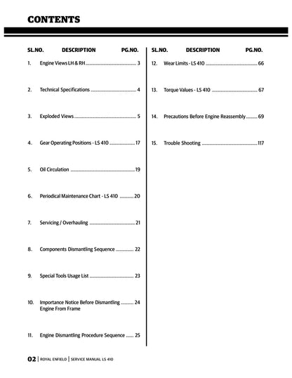 Royal Enfield Engine - LS410 LS 410 Service Workshop Repair Manual 2016 Edition