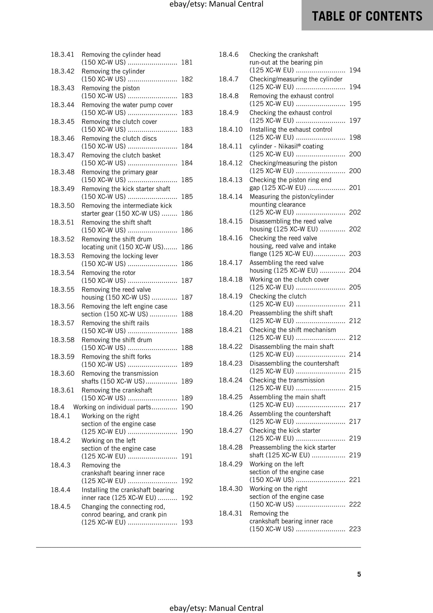 KTM 2017 - 125 150 XC-W - Service Workshop Repair Manual