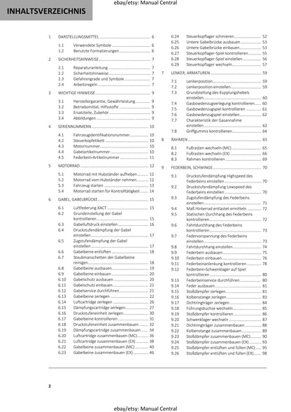 German Language - 2023 Gasgas MC EX 250F - Reparaturanleitung - Service Workshop Repair Manual