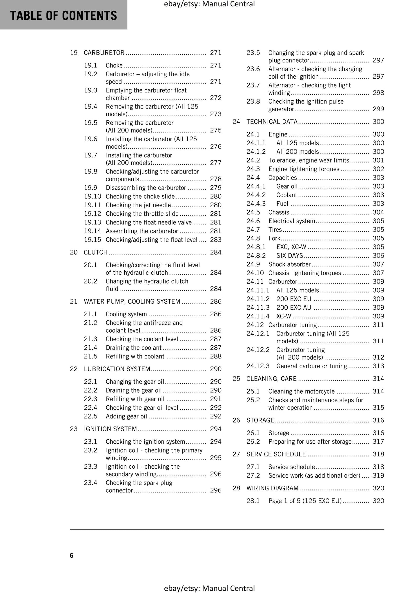 KTM 2016 - 125 200 EXC XC-W - Service Workshop Repair Manual