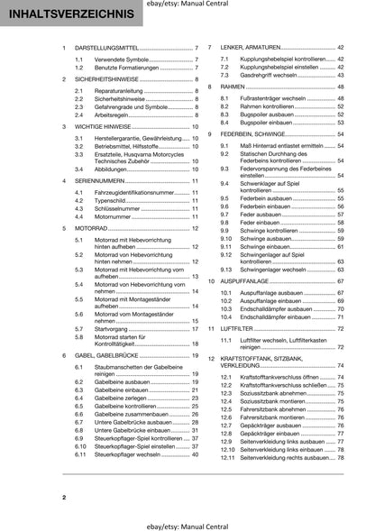 German Language - Husqvarna 2022 - Svartpilen 125- Reparaturanleitung