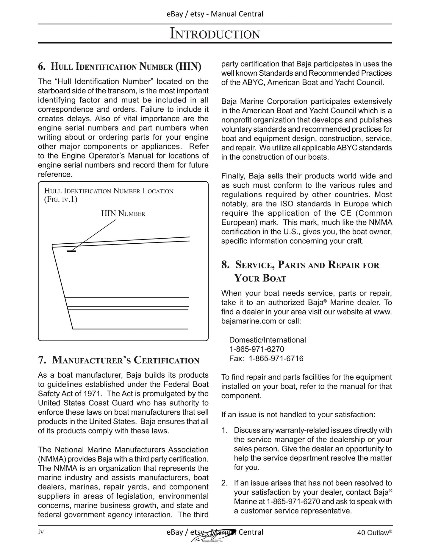 Baja Marine - 40 Outlaw - Owners Manual