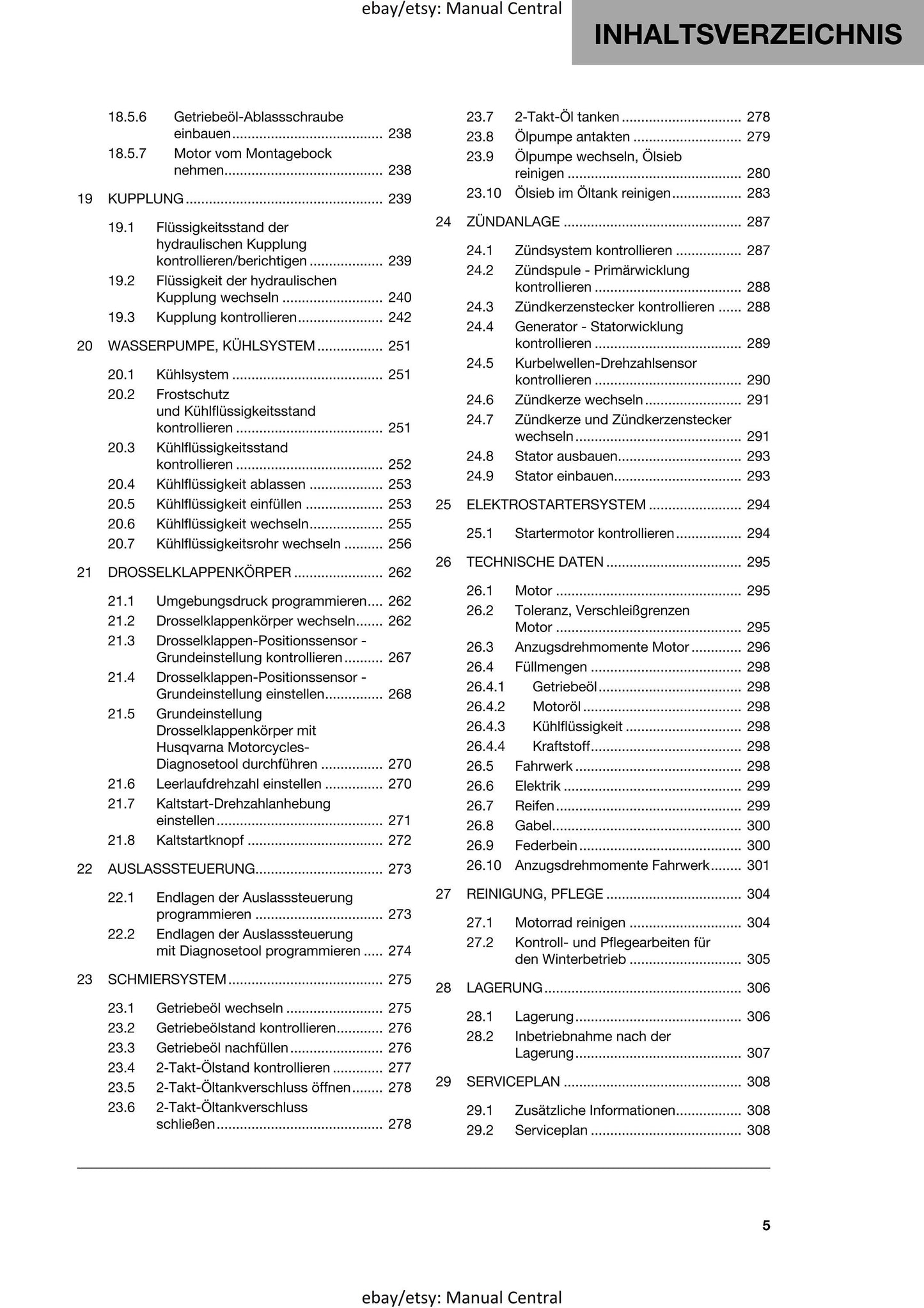 German Language - Husqvarna 2024 -TE 250 300 Pro - Reparaturanleitung