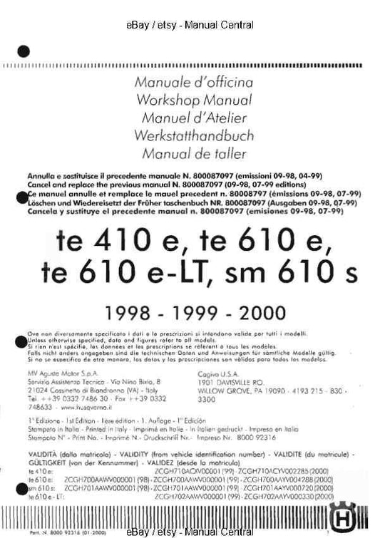 Husqvarna 1998 1999 2000 - te 410e 610e 610e-LT sm 610s - Workshop Service Repair
