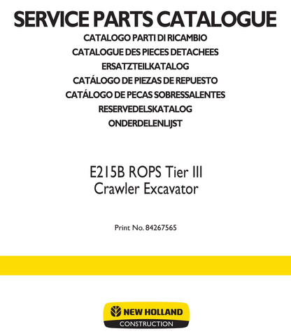 New Holland - E215B Rops Tier III Crawler Excavator - Service Parts Catalogue Manual