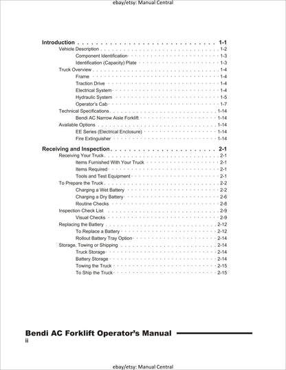 Bendi - Electrc Narrow Isle Forklift - Operator Manual - Bendi series V Ac Models - B30-4/42 B40-4/48 B45-4/56 B45hl-4/56-180d