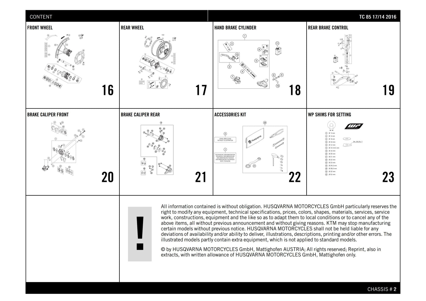 Husqvarna 2016 TC 85 17/14- Parts Manual Catalog