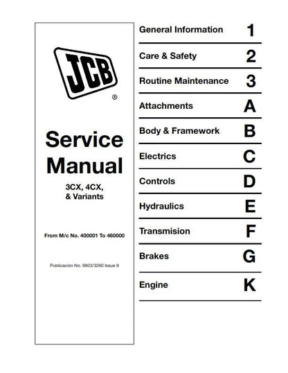 JCB 3CX 4CX & Variants - Service Workshop Repair Manual - 1994 TO 2007 - M/C NO 400001 to 460000