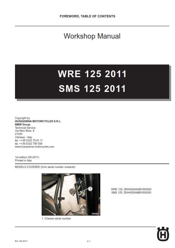 Husqvarna 2011 2012 2013 - WRE SMS 125 - Service Workshop Repair Manual