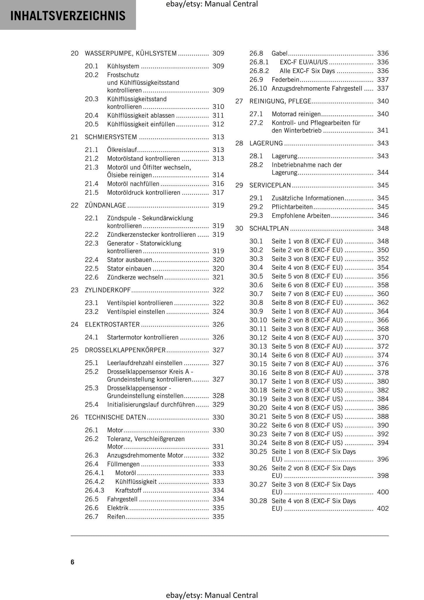 German Language - KTM 2018 - 450 500 Exc-f Six Days - Reparaturanleitung - Service Workshop Repair Manual