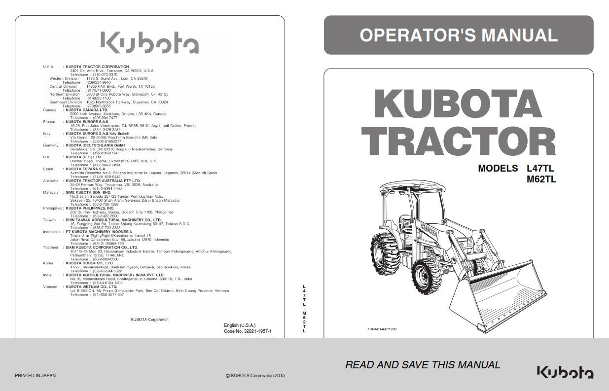 Kubota Tractor - L47TL M62TL - Operator Manual