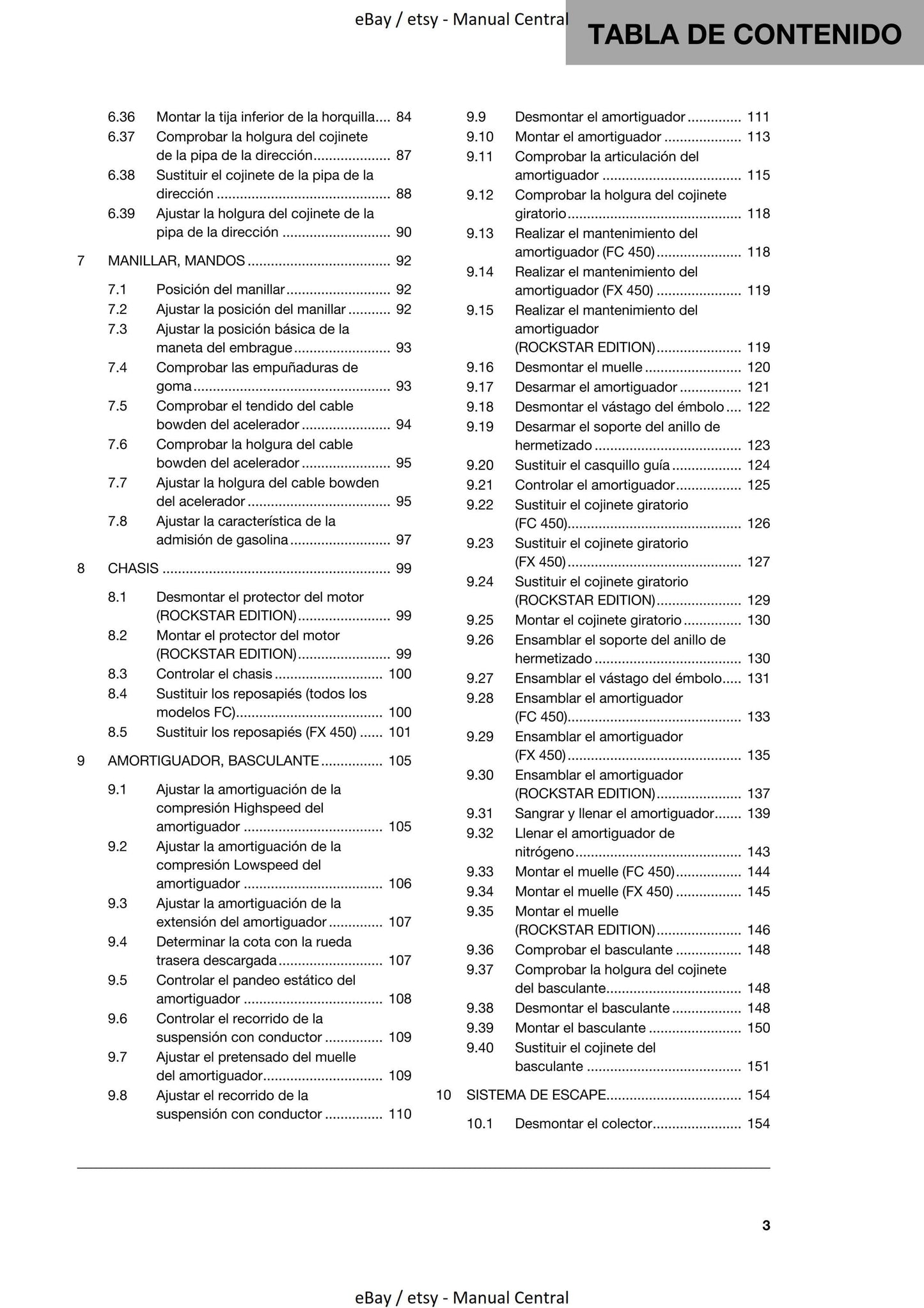 Spanish Language - Husqvarna 2020 - FC FX 450  - Manual de Reparacion