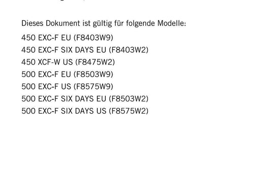 German Language - KTM 2023 - 450 500 Exc-f Six Days Xcf-w - Reparaturanleitung - Service Workshop Repair Manual