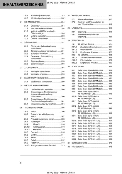 German Language - Husqvarna 2023 - FE FX 450 501 501s Heritage - Reparaturanleitung
