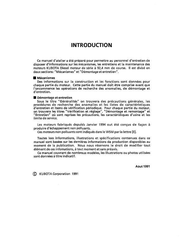 Kubota Diesel Engine - 92.4mm Stroke Series - Workshop Service Repair Manual