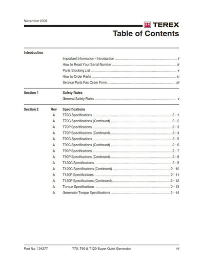 Terex - T70C T70P T90C T90P T120C T120P - Workshop Service Repair Manual - 2008
