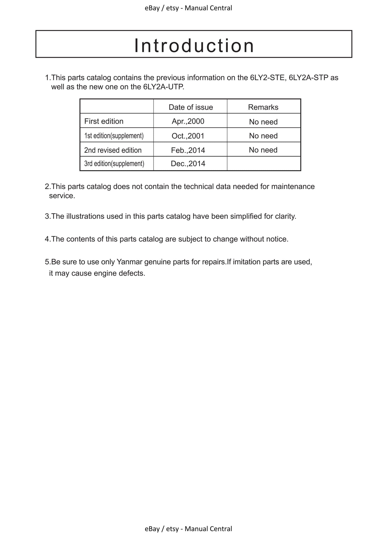 Yanmar Marine Diesel Engine - 6LY2 6LY2A STE STP UTP Parts Manual