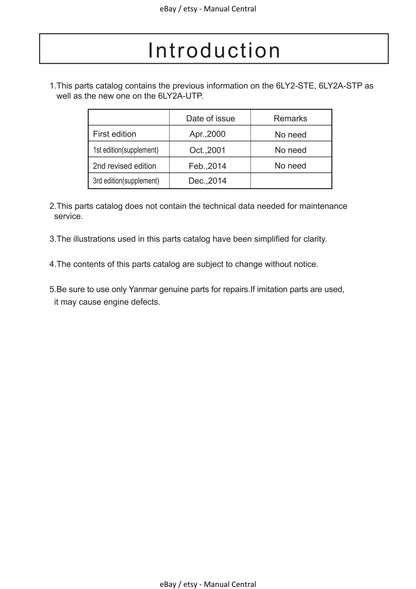 Yanmar Marine Diesel Engine - 6LY2 6LY2A STE STP UTP Parts Manual