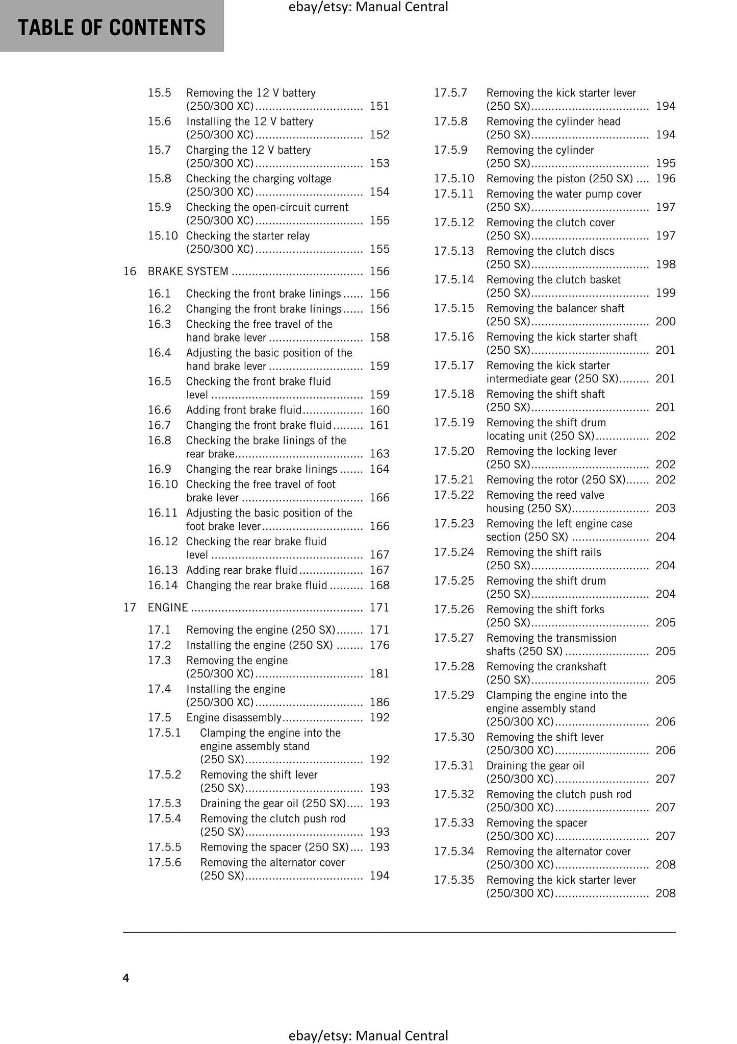 KTM 2017 - 250 300 SX XC - Service Workshop Repair Manual