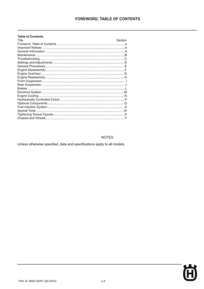 Husqvarna 2011 - TE Sms 630 - Service Workshop Repair Manual
