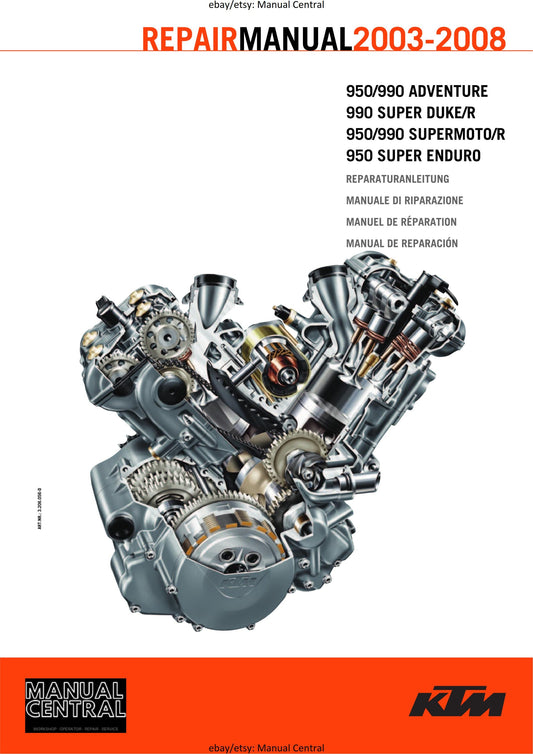 German Language - KTM 2003 - 2008 - 950 990 Adventure - Super Duke R - Supermoto /R - Super Enduro - Engine - Reparaturanleitung