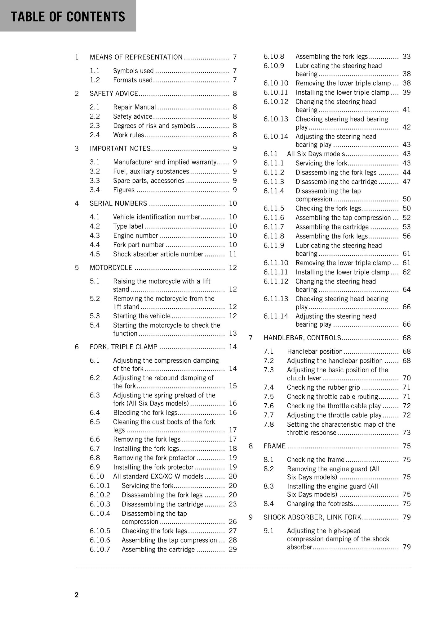 KTM 2019 -250 300 Exc Six Days TPI Xc-w - Service Workshop Repair Manual