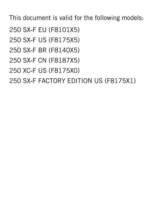 KTM 2024 - 250 Sx-f Xc-f Factory Edition- Service Workshop Repair Manual