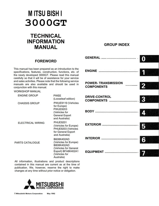 Mitsubishi 3000 GT 1993 - Technical Information Manual