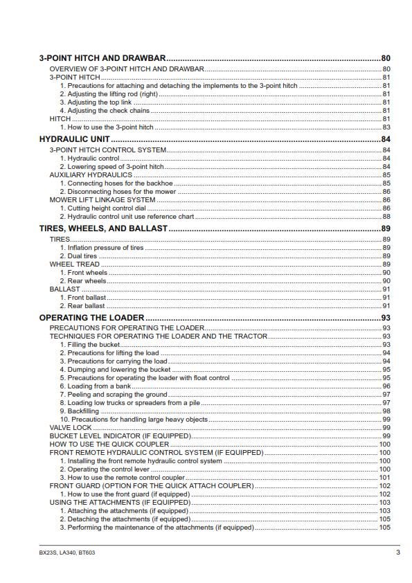 Kubota Tractor - BX23S LA340 BT603 Operator Manual