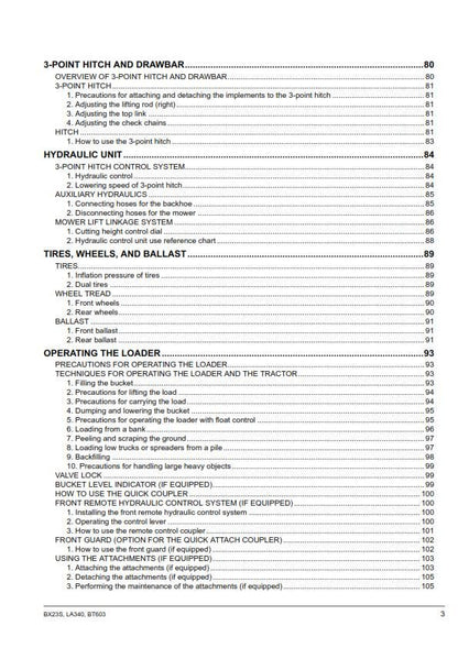 Kubota Tractor - BX23S LA340 BT603 Operator Manual