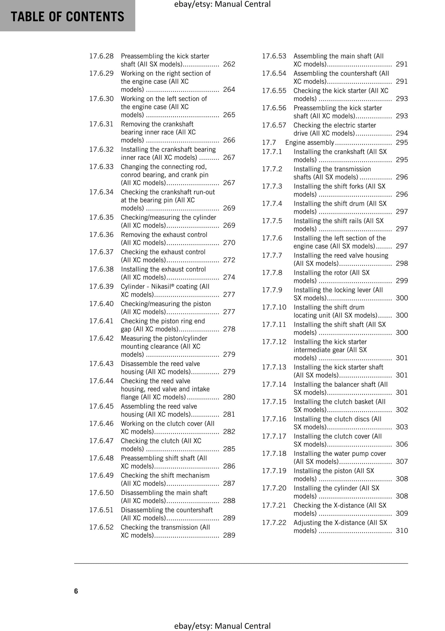 KTM 2019 - 250 300 SX XC - Service Workshop Repair Manual
