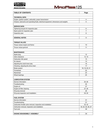 Sachs Madass 125 Workshop Service Repair Manual